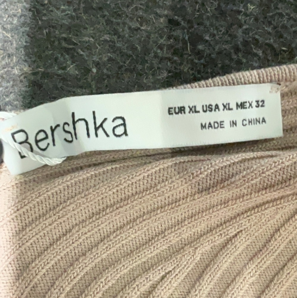 Bershka Ribbed Knit Midi Dress Tan Sleeveless XL New With Tags - Picture 3 of 14
